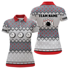 Load image into Gallery viewer, Womens Bowling Polo Shirts Custom ugly Christmas pattern Bowling ball pins team Ladies Jersey NQS6727