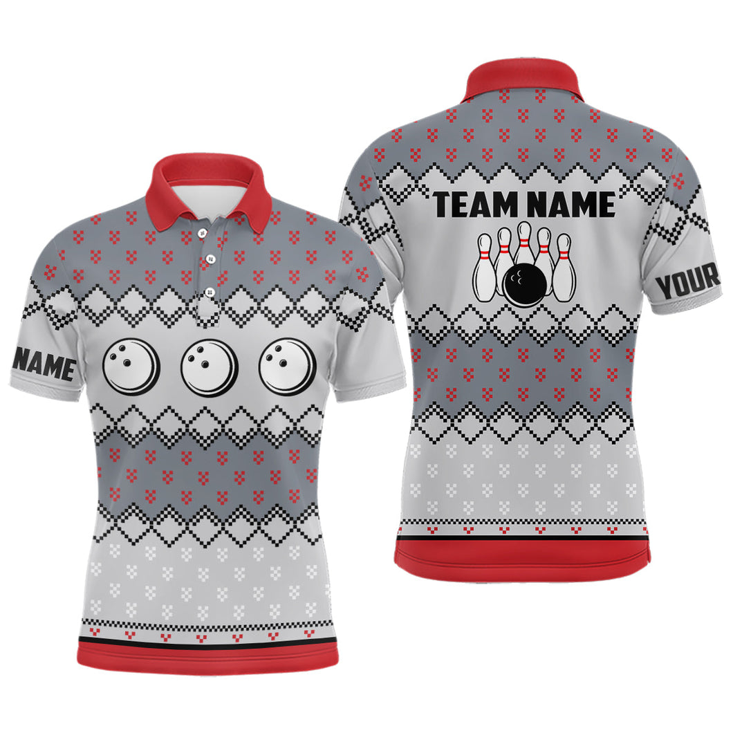 Mens Bowling Polo Shirts Custom ugly Christmas pattern Bowling ball pins team Mens Jersey NQS6727