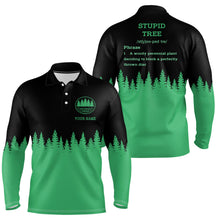 Load image into Gallery viewer, Stupid Tree Funny Definition Mens disc golf polo shirts custom Black Green Forest disc golf clothing NQS6927