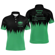 Load image into Gallery viewer, Stupid Tree Funny Definition Mens disc golf polo shirts custom Black Green Forest disc golf clothing NQS6927