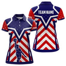 Load image into Gallery viewer, Red, white and blue American flag Bowling Polo Shirts For Women Custom bowling Team League Jerseys NQS6735