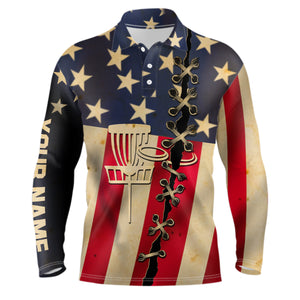 Vintage American flag Mens disc golf polo shirts custom patriotic frisbee golf shirt NQS6767