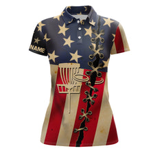 Load image into Gallery viewer, Vintage American flag Womens disc golf polo shirt custom patriotic frisbee golf shirt NQS6767