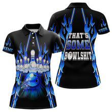 Load image into Gallery viewer, Women bowling polo shirt Custom blue flame that's some bowlshit bowling ball pins team league jerseys NQS6284