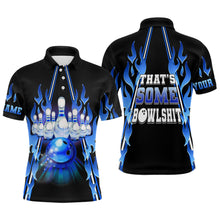 Load image into Gallery viewer, Mens bowling polo shirt Custom blue flame that's some bowlshit bowling ball pins team league jerseys NQS6284