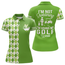 Load image into Gallery viewer, Green argyle plaid pattern Womens golf polo shirts custom I'm not swearing, I'm using my golf words NQS6515