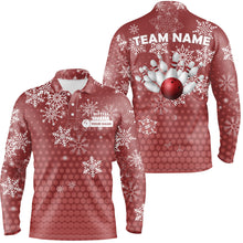 Load image into Gallery viewer, Mens Bowling Polo Shirts Custom Christmas snowflake Bowling ball pins team Ladies Jersey | Red NQS6616