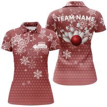 Load image into Gallery viewer, Womens Bowling Polo Shirts Custom Christmas snowflake Bowling ball pins team Ladies Jersey | Red NQS6616