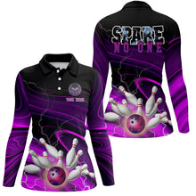 Load image into Gallery viewer, Women bowling polo shirt Custom spare no one Purple lightning thunder team bowling League jerseys NQS6674