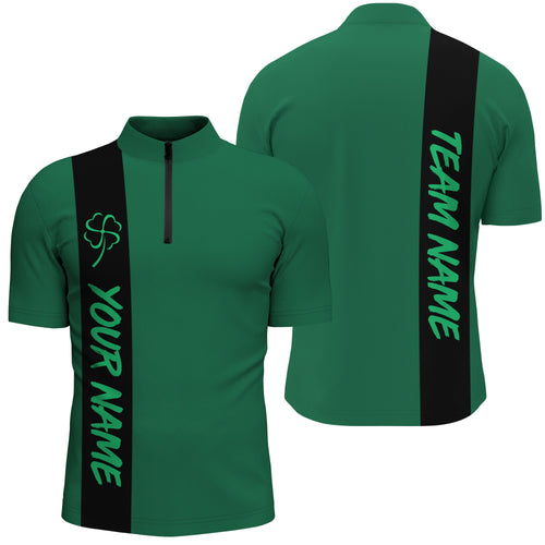 Black green Retro Lucky Men bowling Quarter Zip shirt Custom St Patrick Day team league bowling jersey NQS7044