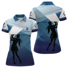 Load image into Gallery viewer, Women golf polo shirt custom abstract blue background team golf shirts, golf tops for ladies NQS7075