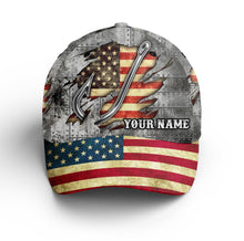 Load image into Gallery viewer, American flag fish hook fishing camo Custom fishing hat Adjustable Unisex Fishing Baseball Angler flag hat cap NQS2532