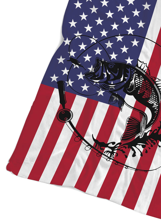 Fishing Rod Fishing American Flag Fleece Blanket Fishing gift for men women and kid - FSD1243