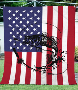 Fishing Rod Fishing American Flag Fleece Blanket Fishing gift for men women and kid - FSD1243