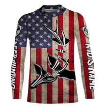 Load image into Gallery viewer, Personalized Deer Hunting American Flag Shirts Customize Name 3D Deer Antler All Over Printed Shirts FSD3398