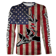 Load image into Gallery viewer, Personalized Deer Hunting American Flag Shirts Customize Name 3D Deer Antler All Over Printed Shirts FSD3398