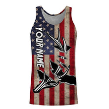 Load image into Gallery viewer, Personalized Deer Hunting American Flag Shirts Customize Name 3D Deer Antler All Over Printed Shirts FSD3398