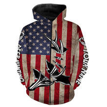 Load image into Gallery viewer, Personalized Deer Hunting American Flag Shirts Customize Name 3D Deer Antler All Over Printed Shirts FSD3398