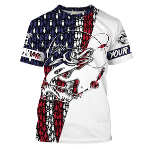 Walleye Fishing Angler American flag Customize Name All over printed UV Protection Shirts - Walleye fishing Jersey FSD2152