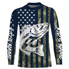 Load image into Gallery viewer, Walleye Fishing American Flag Camo custom performance fishing shirt for Men, Women, Youth/Kids FSD3552