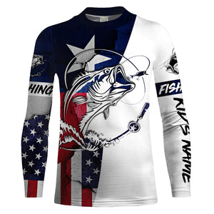 Bass Fishing TX and USA flag 3D Full printing Shirts - Personalized Fishing gift, Men's Performance Fishing Shirts FSD2201