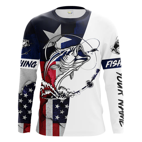 Bass Fishing TX and USA flag 3D Full printing Shirts - Personalized Fishing gift, Men's Performance Fishing Shirts FSD2201