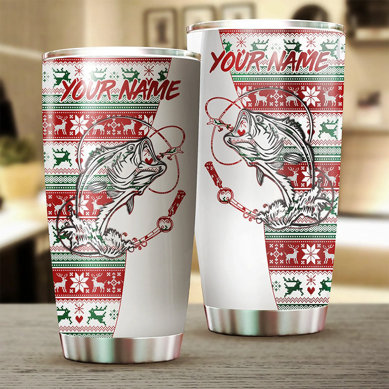 Bass Fishing Christmas Fishing Tumbler Gifts, Custom name Fishing Stainless Steel Tumbler Cup FSD3578