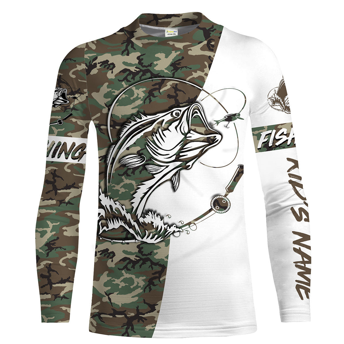 Bass Fishing American Camo Custom Name All Over Print Sun/UV Protection Shirts For Fisherman Personalized Fishing Gifts FSD2041