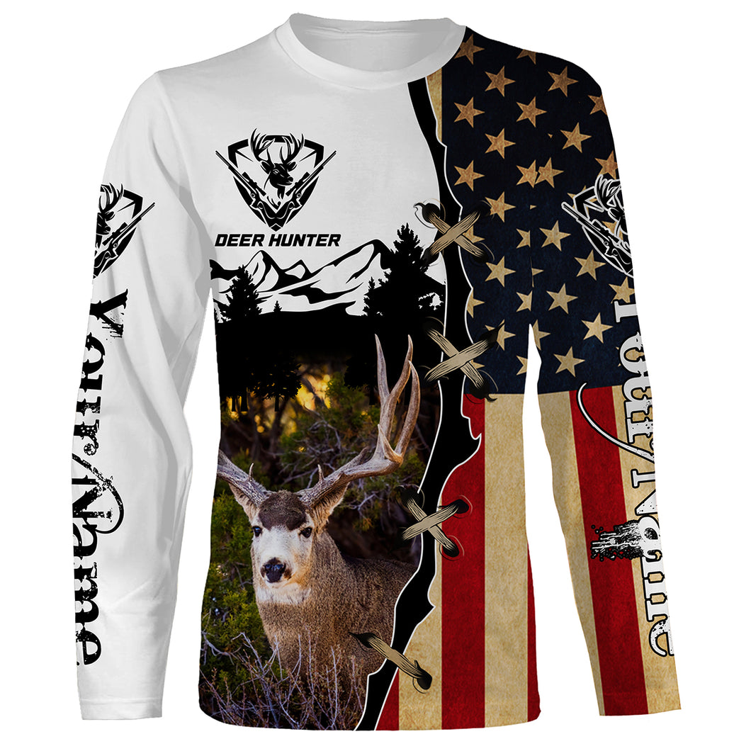 Mule Deer hunting American flag custom name 3D all over print Shirts, Personalized gifts FSD3161