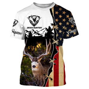 Mule Deer hunting American flag custom name 3D all over print Shirts, Personalized gifts FSD3161