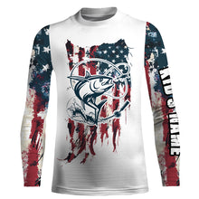 Load image into Gallery viewer, Tuna Fishing American Flag Patriotic Custom Name UV Protection Long Sleeve Shirt, Performance Shirt - FSD2469