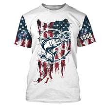 Load image into Gallery viewer, Tuna Fishing American Flag Patriotic Custom Name UV Protection Long Sleeve Shirt, Performance Shirt - FSD2469