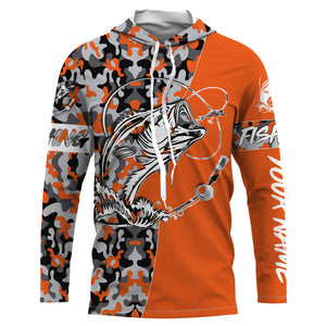 Bass Tattoo camo Orange Bass Fishing Custom Name UV Protection Shirts, Bass Fishing Jerseys - FSD3255