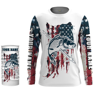 Carp Bowfishing American Flag Customized Name 3D All Over printed Shirts For Men, Women - Patriotic Bow Fishing Gifts FSD2241