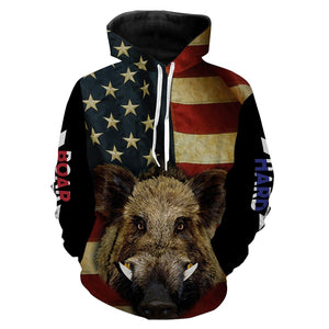 American Flag Wild Boar Hunting Hog Hunter Hunt Hard Full Printing Shirts, Personalized Hog hunting Gifts FSD2725