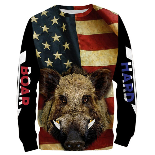 American Flag Wild Boar Hunting Hog Hunter Hunt Hard Full Printing Shirts, Personalized Hog hunting Gifts FSD2725