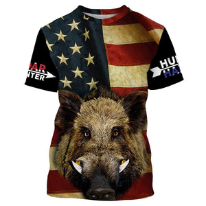 American Flag Wild Boar Hunting Hog Hunter Hunt Hard Full Printing Shirts, Personalized Hog hunting Gifts FSD2725