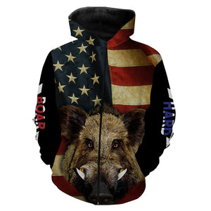 American Flag Wild Boar Hunting Hog Hunter Hunt Hard Full Printing Shirts, Personalized Hog hunting Gifts FSD2725