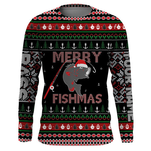 Ugly Fishing Christmas Largemouth Bass Merry Fishmas Custom Name Shirts, Christmas Gift for Fisherman FSD3638