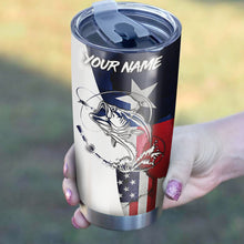 Load image into Gallery viewer, 1pc Bass Fishing TX and USA flag Custom Name Stainless Steel Fishing Tumbler Cup - Patriotic Fishing Gifts FSD3195