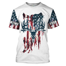 Load image into Gallery viewer, Bow Hunting Archery Deer Skull American flag custom Name Shirts - Patriotic Deer Bowhunting gifts FSD2395