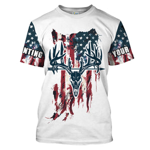 Bow Hunting Archery Deer Skull American flag custom Name Shirts - Patriotic Deer Bowhunting gifts FSD2395