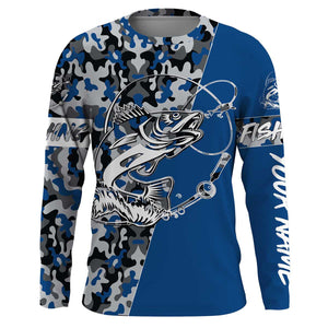 Walleye Tattoo camo Blue Walleye Fishing Custom Name UV Protection Shirts, Walleye Fishing Tournament Clothing - FSD2985