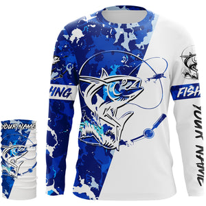 Tuna Fishing blue sea camouflage custom Name UV Protection Shirts, Tuna Fishing Jerseys FSD3209