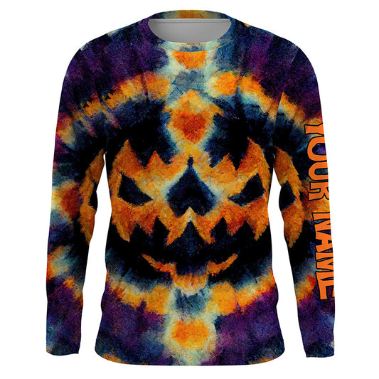 Retro Tie Dye Halloween Shirts Customize Name Pumpkin 3D All Over Printed Mens Womens Tie Dye Shirts FSD3416