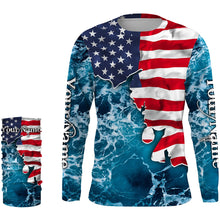 Load image into Gallery viewer, American Flag Sea Waves Fishing Custom Name Performance Shirts UV Protection Quick Dry UPF 30+ FSD2618