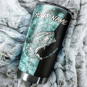 1pc Bass Fishing Blue Smoke Custom Name Stainless Steel Fishing Tumbler Cup, Personalized Fishing Gifts FSD3228