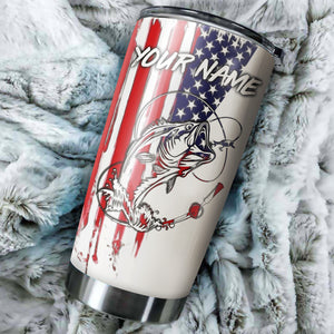 1pc American Flag Largemouth Bass fishing Custom Name stainless steel Fishing Tumbler Cup, Personalized gifts FSD3230