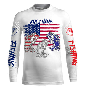 Bass Fishing American flag 4th of July 3D Custom name UV Protection Shirt For Men, Women and Kid Patriotic fishing gift FSD2083