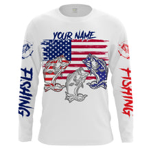 Load image into Gallery viewer, Bass Fishing American flag 4th of July 3D Custom name UV Protection Shirt For Men, Women and Kid Patriotic fishing gift FSD2083